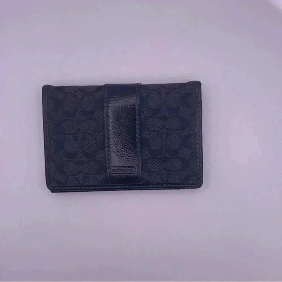 Coach Small Wallet- Black Coach Signature Logo Fabric with Black Patent - Picture 5 of 9